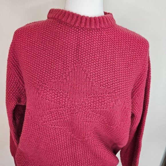 BENETTON Sweater Large Made In Italy Pink Burgundy Shetland Wool Knit - Picture 2 of 6